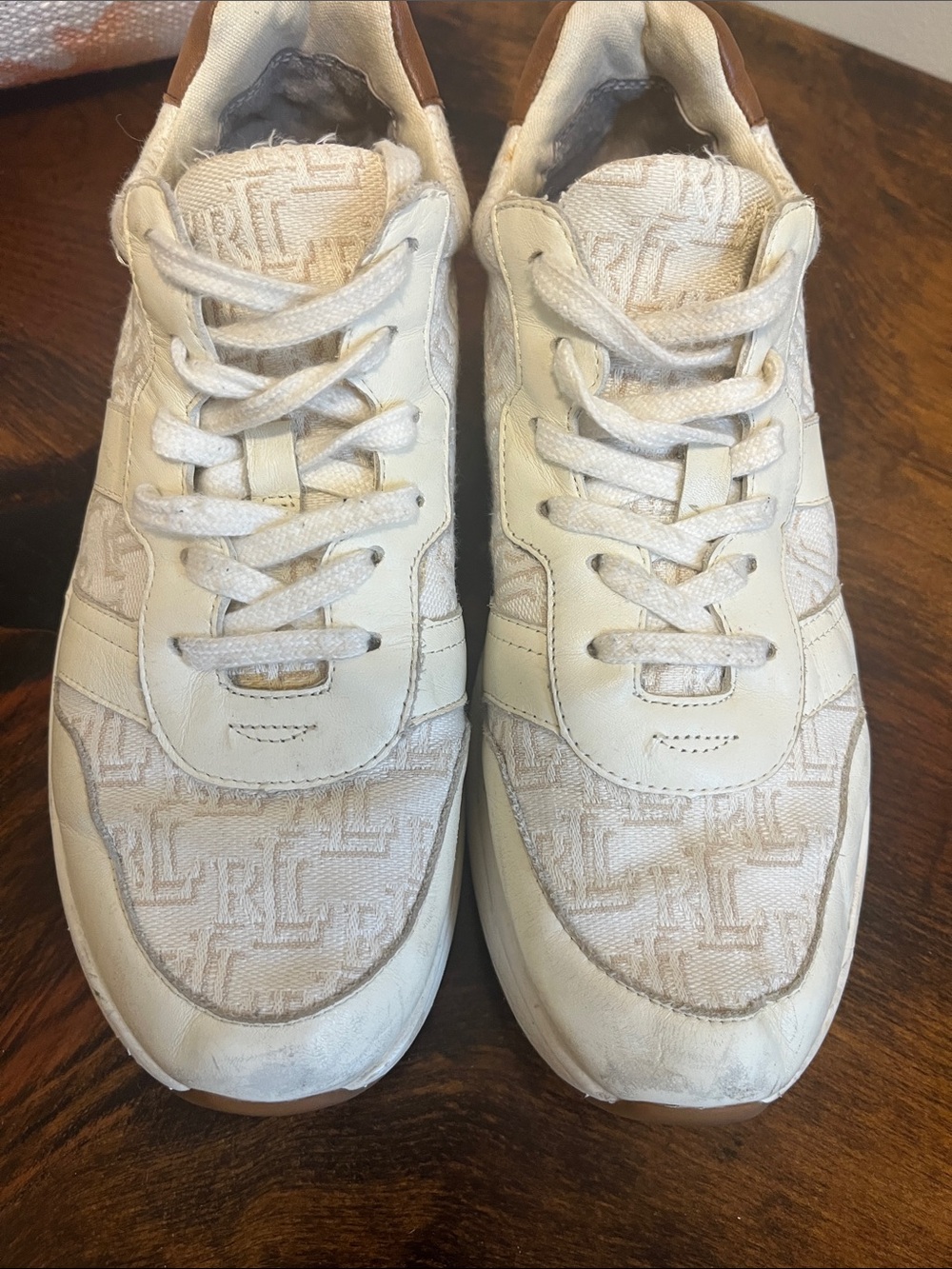 Ralph Lauren White and Tan Athletic Sneakers